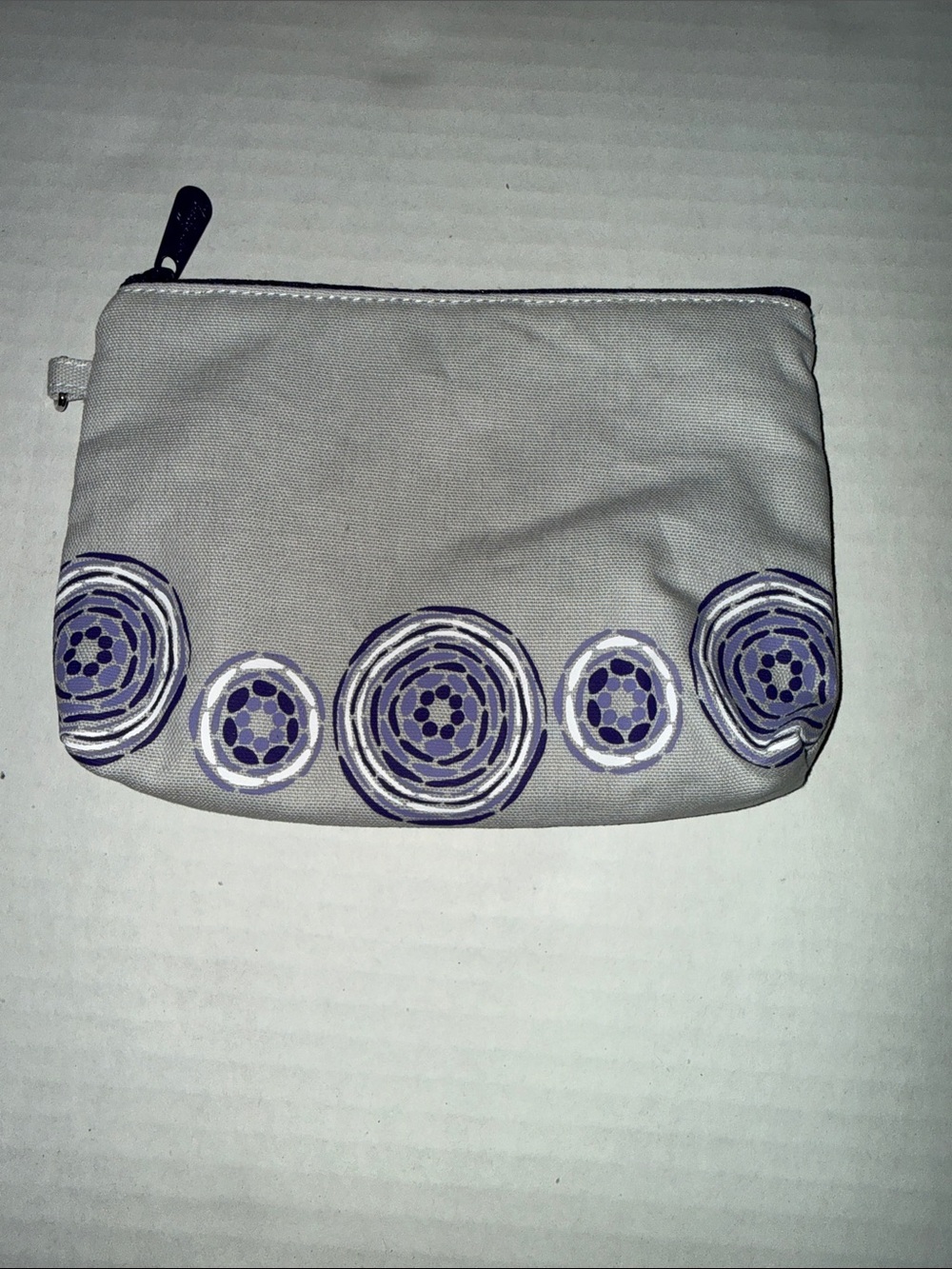 thirty-one Gray Cosmetic Pouch with Purple Circle Design
